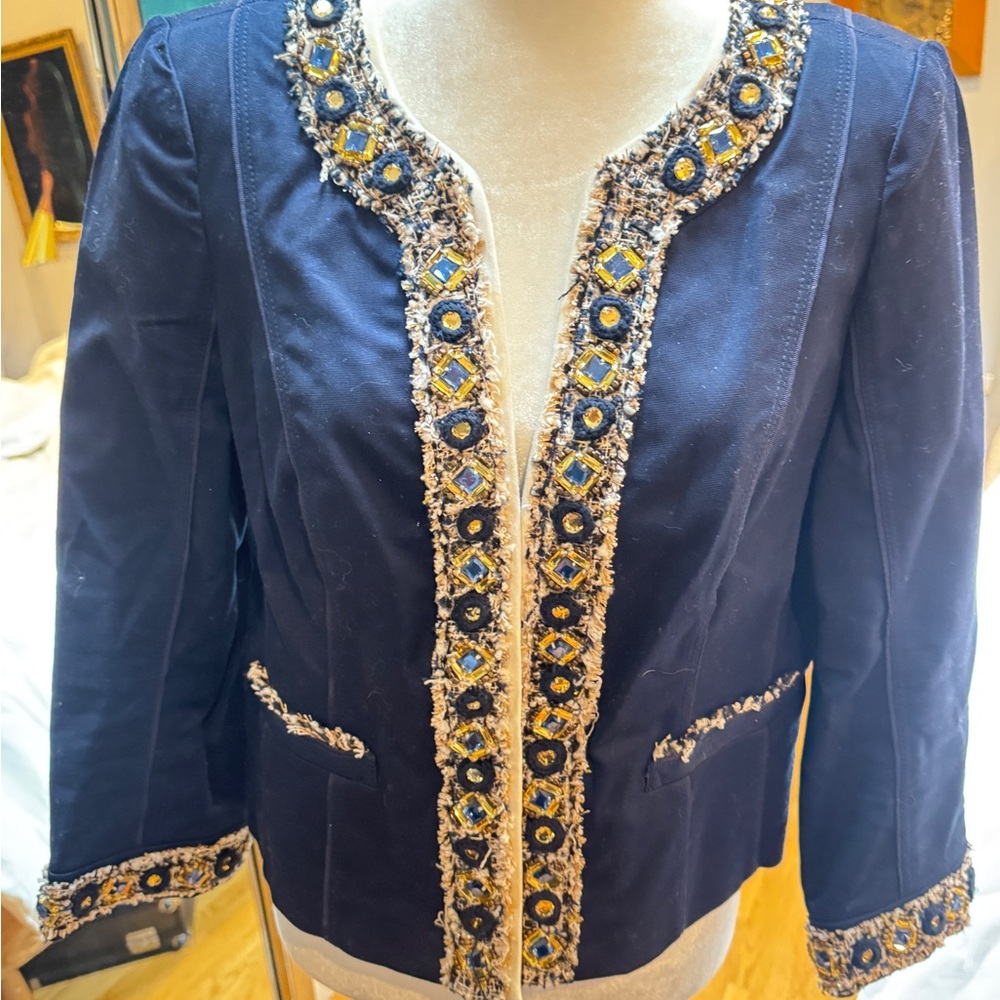 White house black market Navy Embellished cotton Blazer